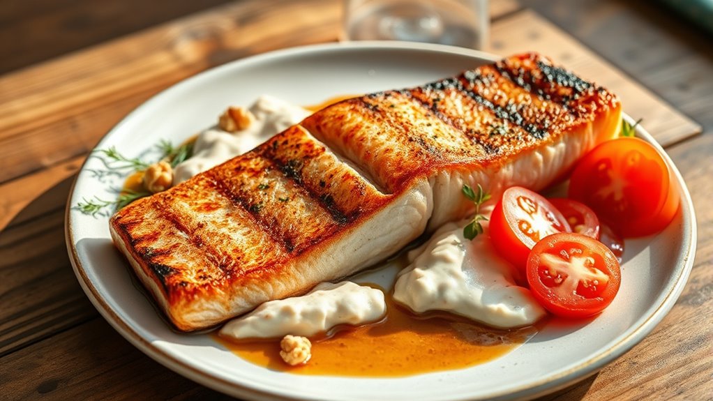 grilled salmon with walnut tartar