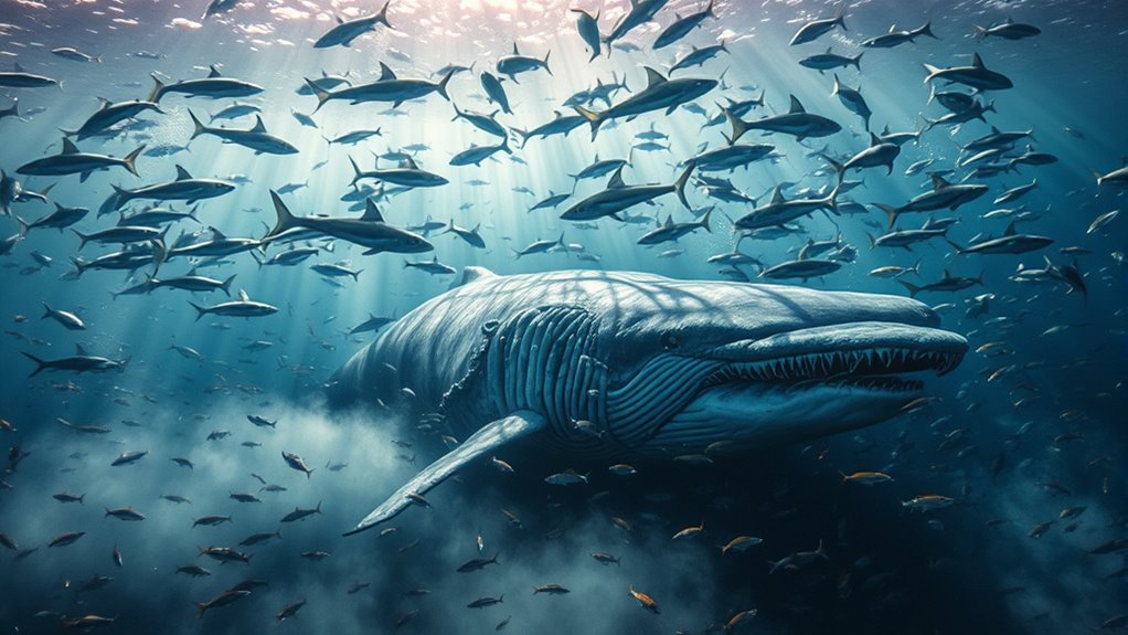 sharks carefully scavenge whale