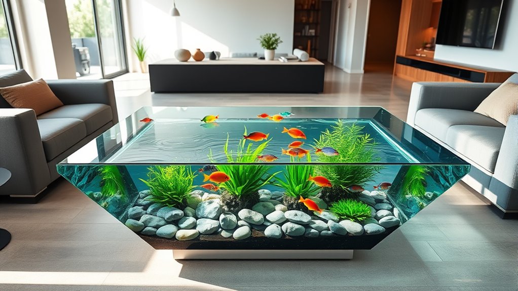 stunning glass fish tank tables